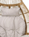 37" Beige Woven Faux Rattan Outdoor Egg Chair with Beige Cushion