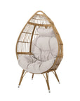 37" Beige Woven Faux Rattan Outdoor Egg Chair with Beige Cushion