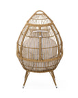 37" Beige Woven Faux Rattan Outdoor Egg Chair with Beige Cushion