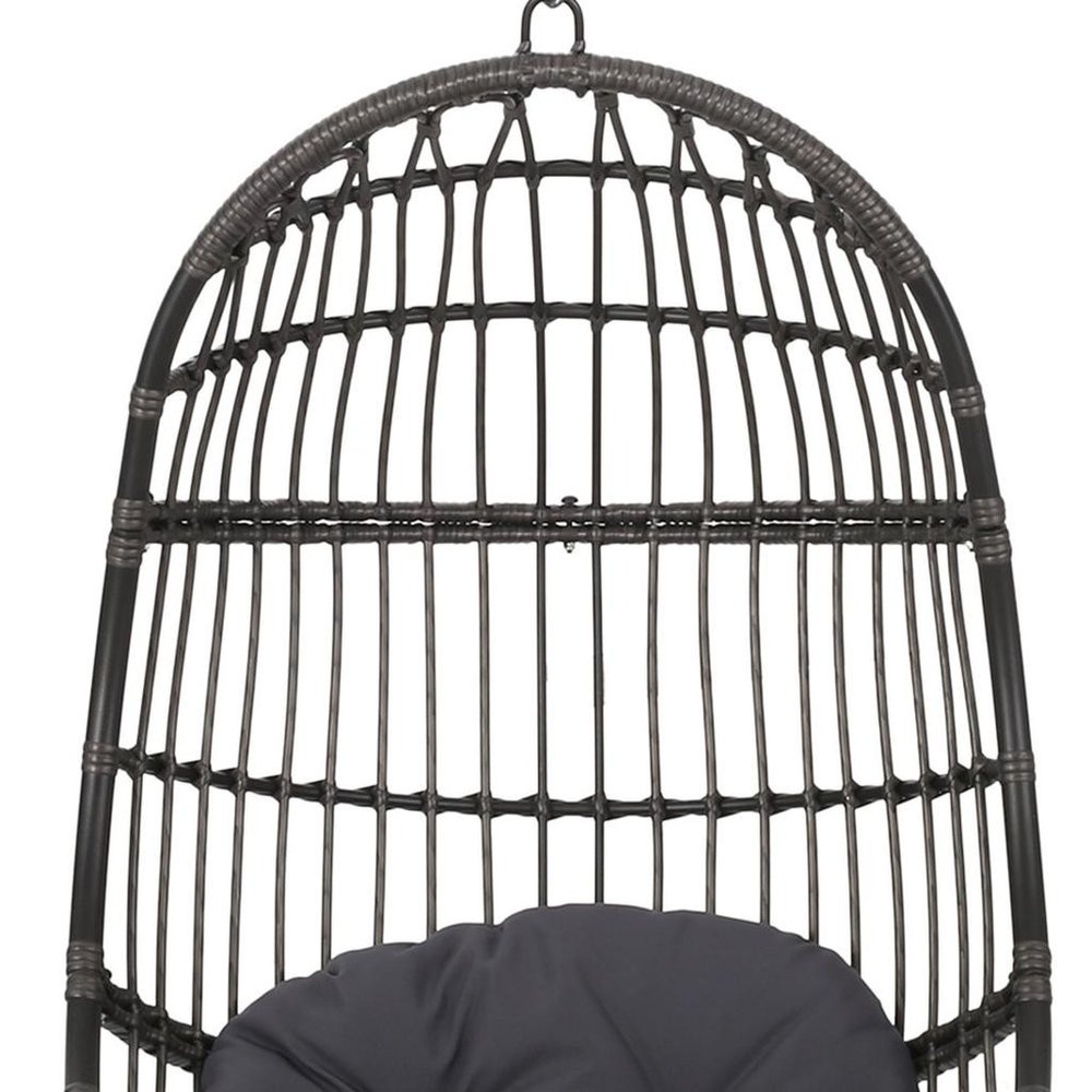 30" Gray Steel Outdoor Egg Chair with Gray Cushion
