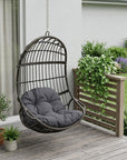 30" Gray Steel Outdoor Egg Chair with Gray Cushion