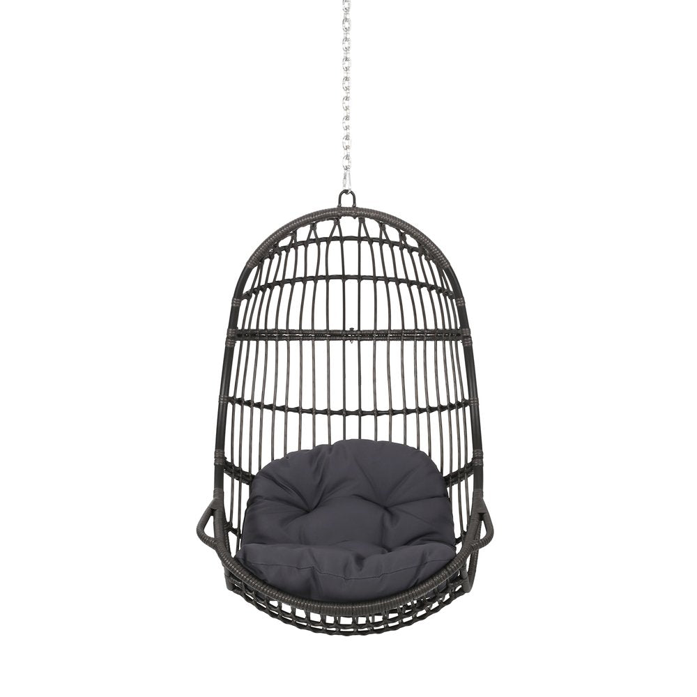 30" Gray Steel Outdoor Egg Chair with Gray Cushion