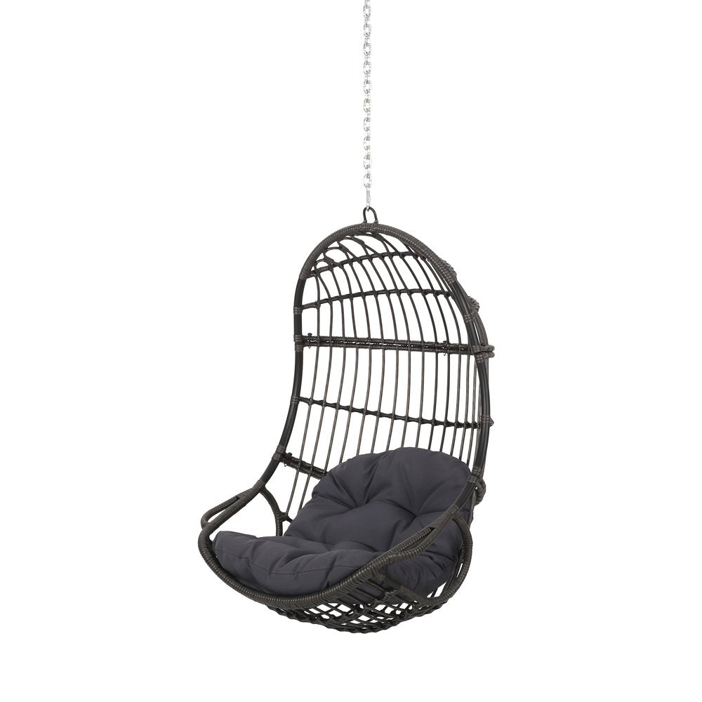 30" Gray Steel Outdoor Egg Chair with Gray Cushion