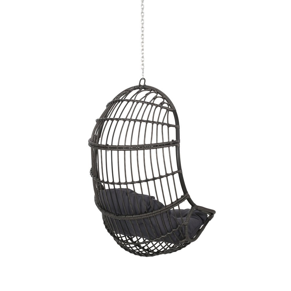 30" Gray Steel Outdoor Egg Chair with Gray Cushion