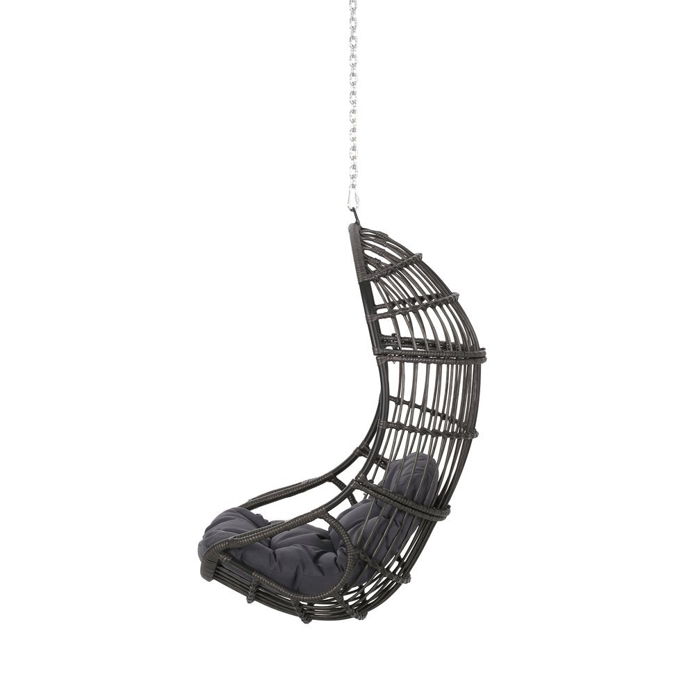30" Gray Steel Outdoor Egg Chair with Gray Cushion