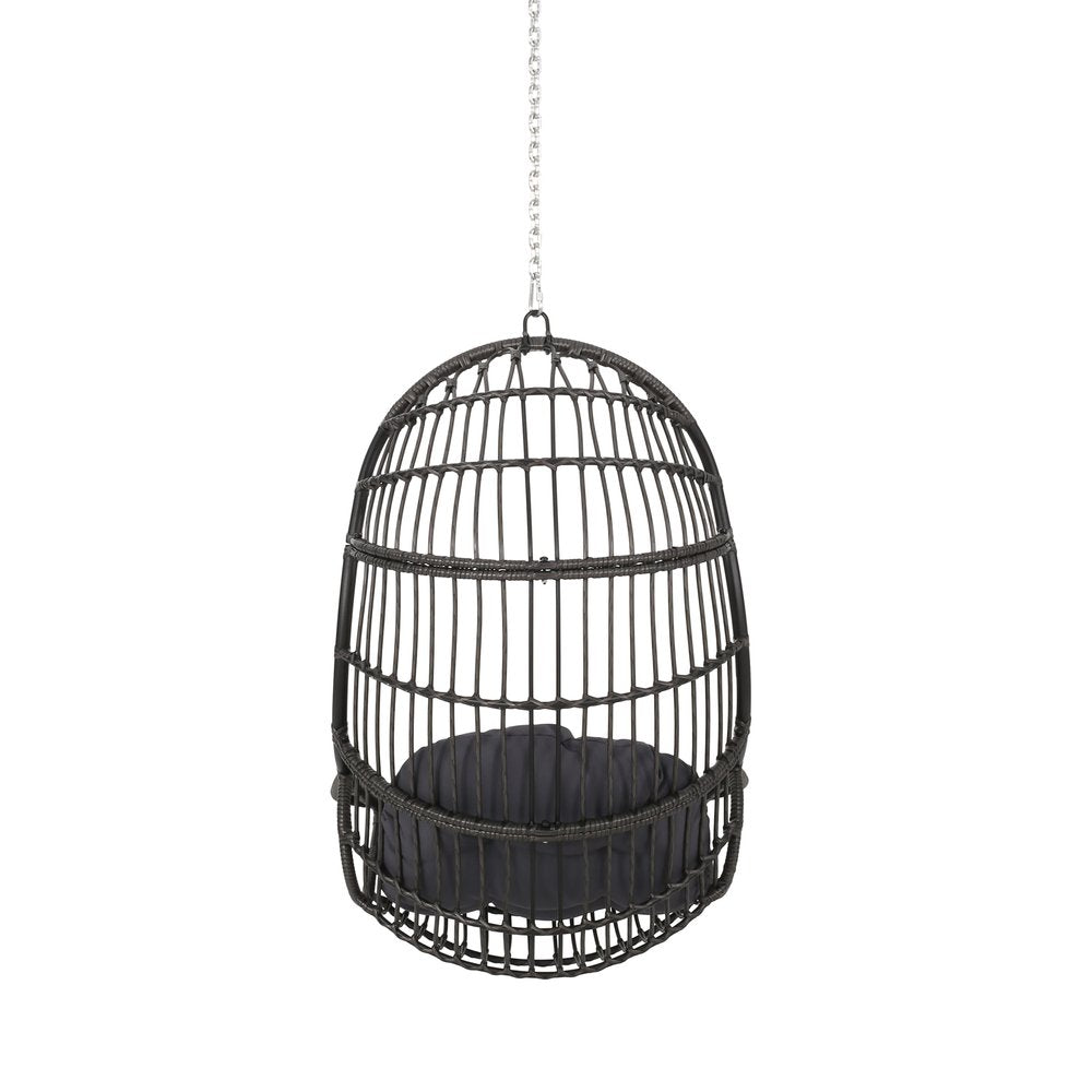 30" Gray Steel Outdoor Egg Chair with Gray Cushion