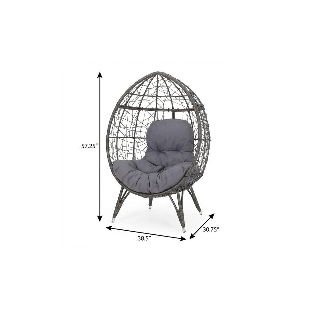 39" Gray Steel Outdoor Egg Chair with Gray Cushion