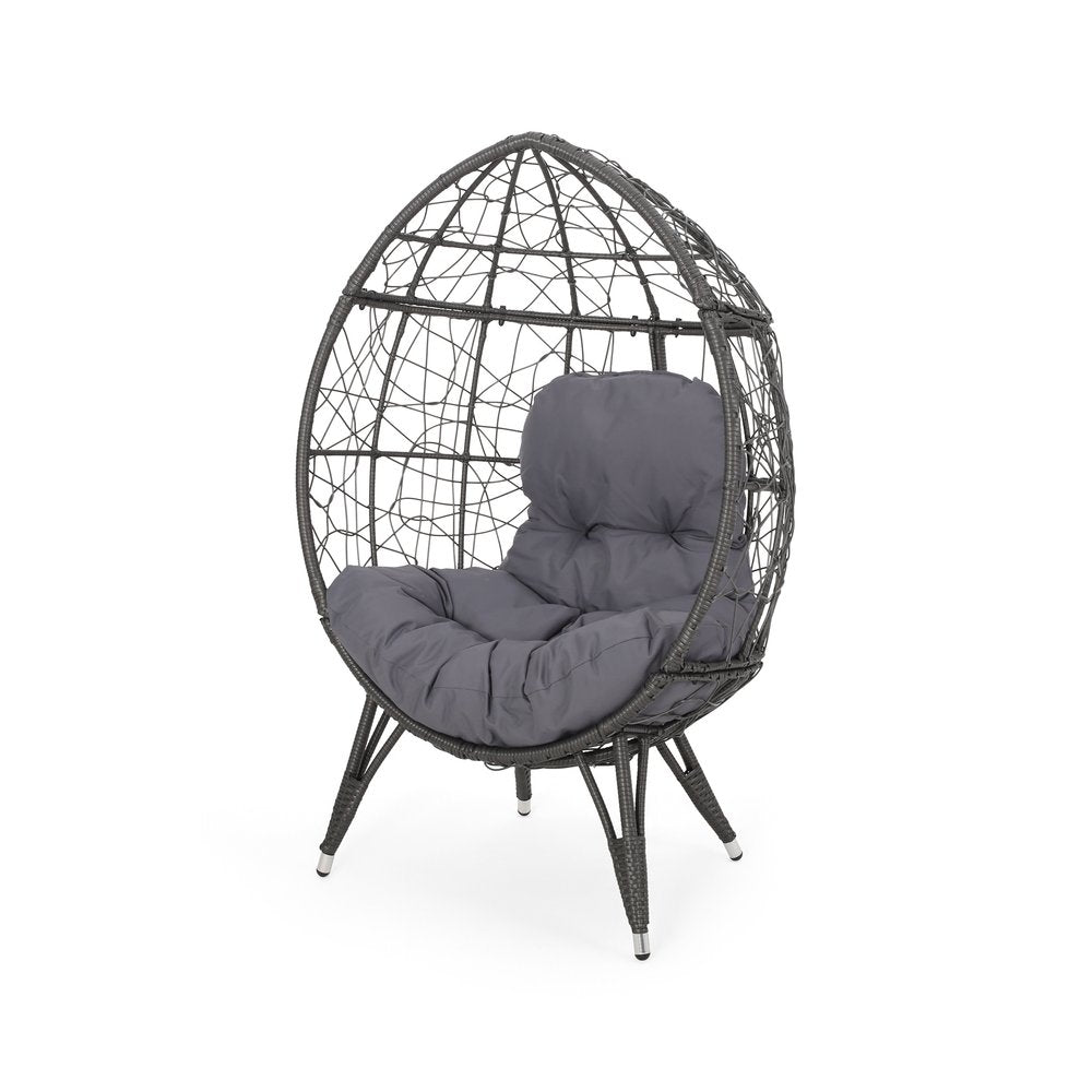 39" Gray Steel Outdoor Egg Chair with Gray Cushion