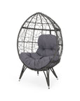 39" Gray Steel Outdoor Egg Chair with Gray Cushion