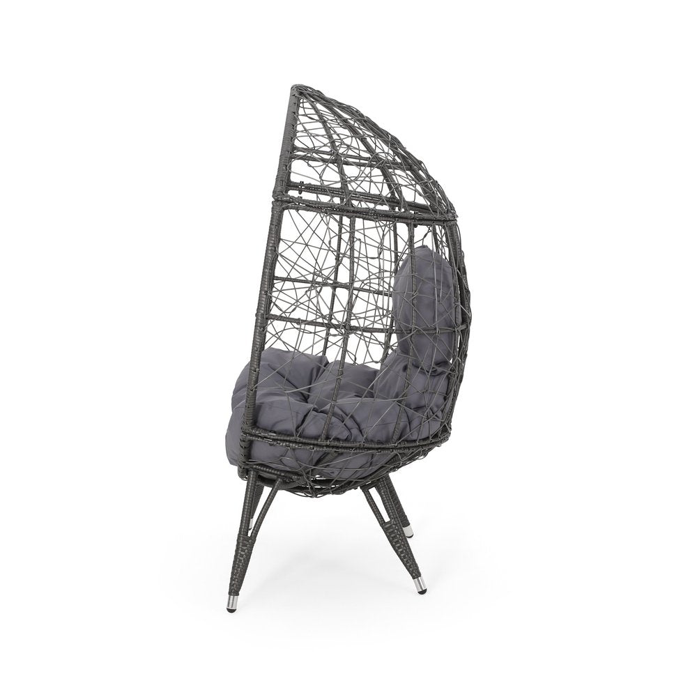 39" Gray Steel Outdoor Egg Chair with Gray Cushion