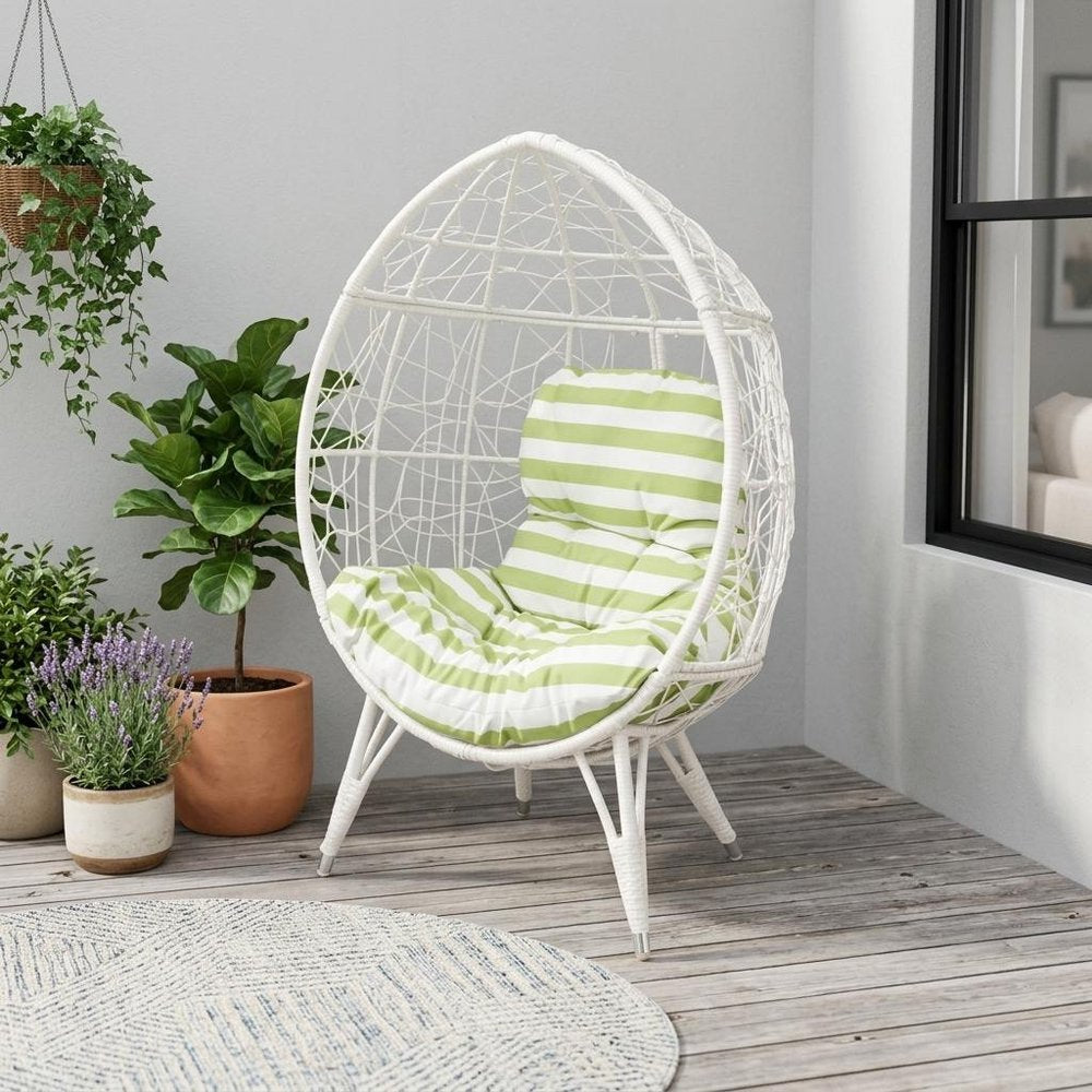 39" Gray Steel Outdoor Egg Chair with Gray Cushion