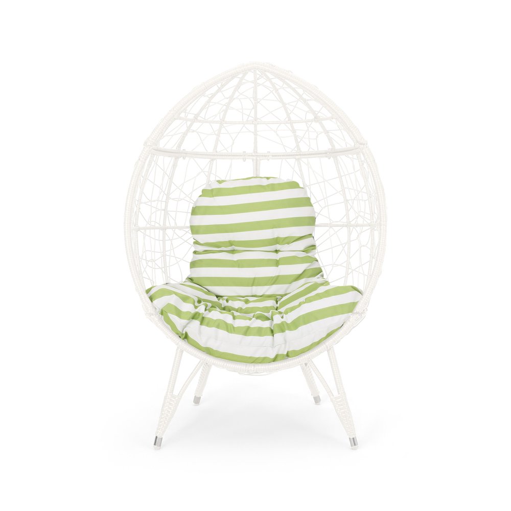39" Gray Steel Outdoor Egg Chair with Gray Cushion