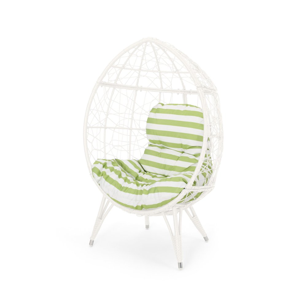39" Gray Steel Outdoor Egg Chair with Gray Cushion