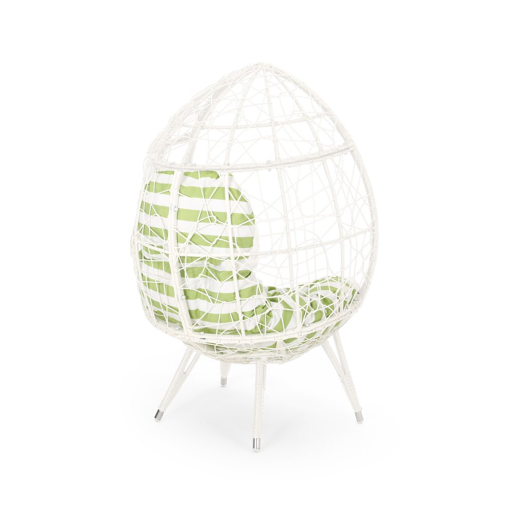 39" Gray Steel Outdoor Egg Chair with Gray Cushion