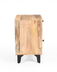24" Natural Solid Wood Carved Geometric One Drawer Nightstand