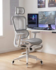 Light Gray And White Adjustable Height Swivel Rolling Gaming Chair With Footrest