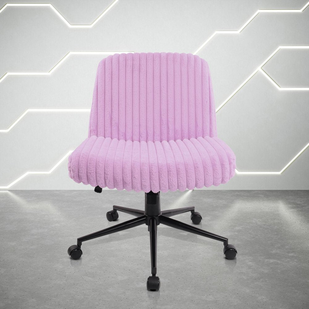 Pink and Black Adjustable Height Faux Fur Swivel Rolling Gaming Chair