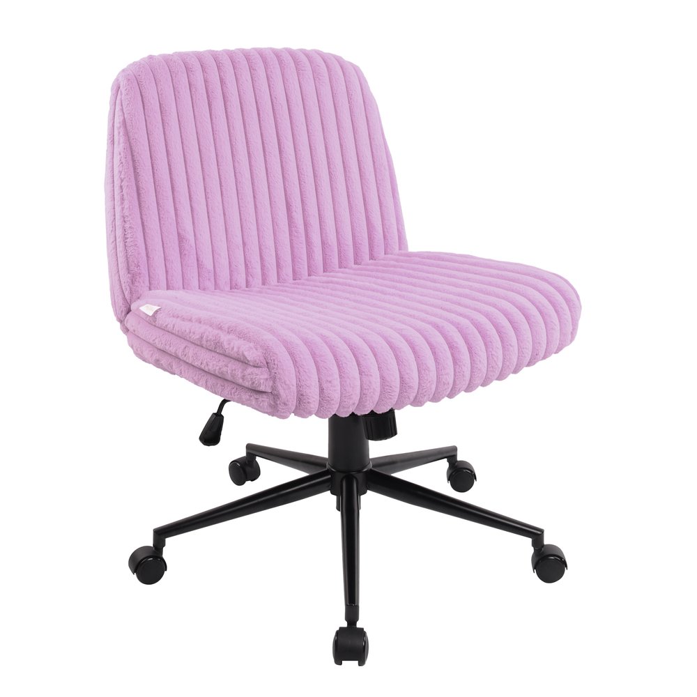Pink and Black Adjustable Height Faux Fur Swivel Rolling Gaming Chair