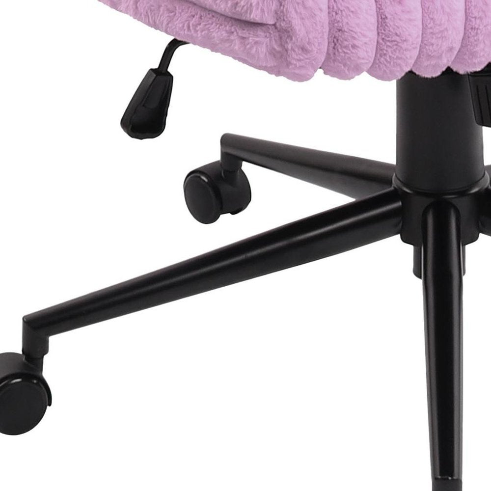 Pink and Black Adjustable Height Faux Fur Swivel Rolling Gaming Chair