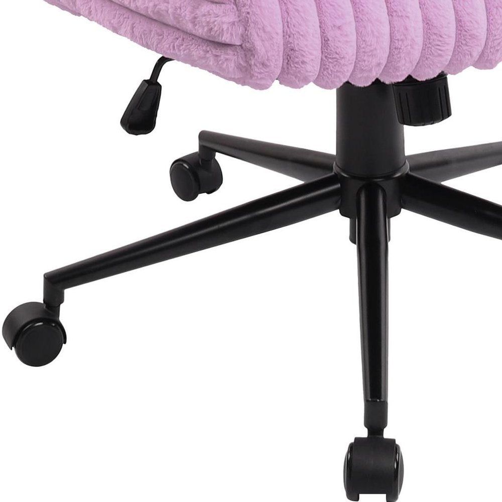 Pink and Black Adjustable Height Faux Fur Swivel Rolling Gaming Chair
