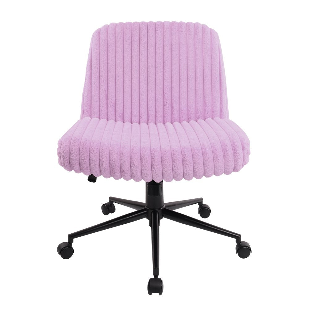 Pink and Black Adjustable Height Faux Fur Swivel Rolling Gaming Chair