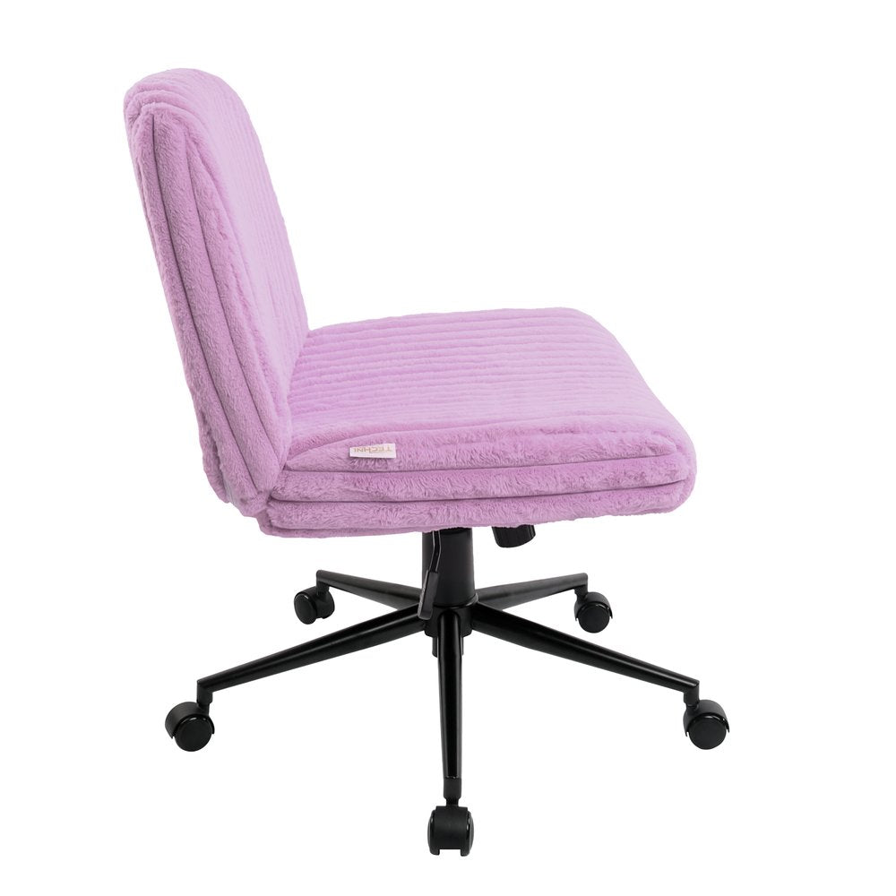 Pink and Black Adjustable Height Faux Fur Swivel Rolling Gaming Chair