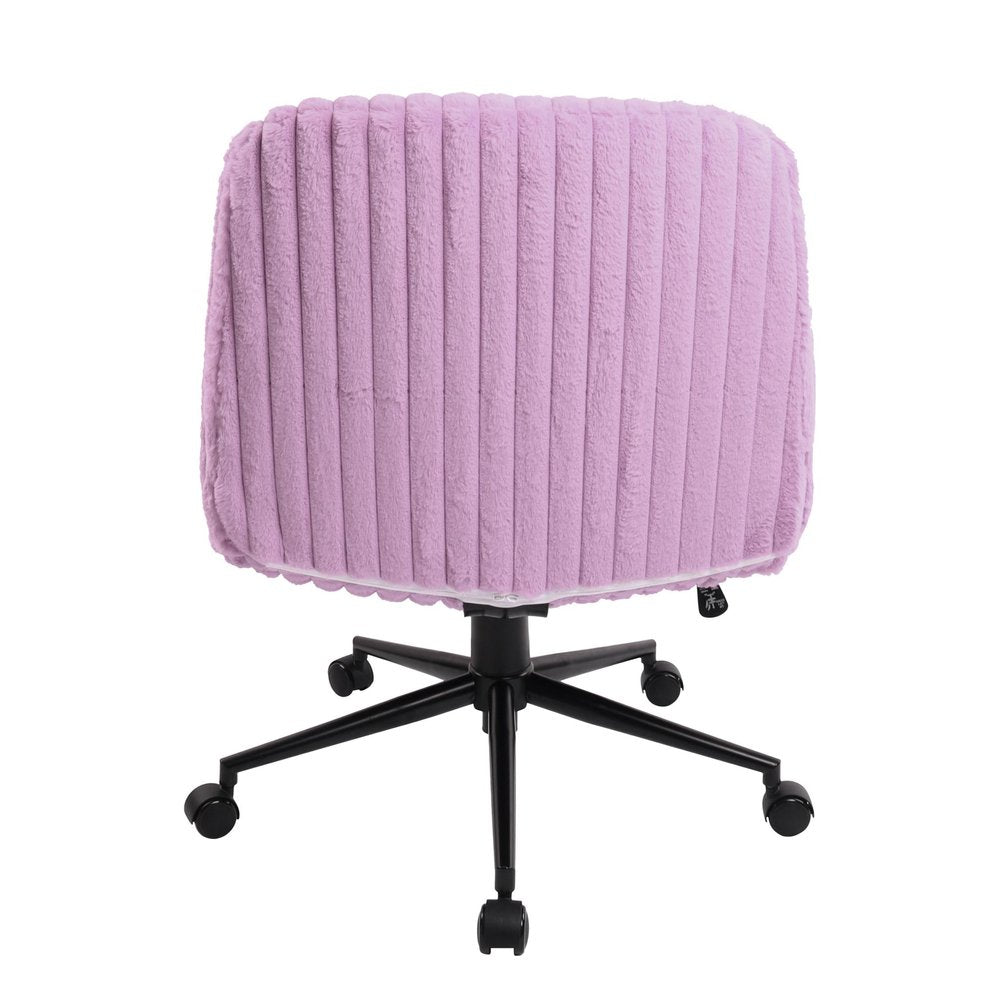 Pink and Black Adjustable Height Faux Fur Swivel Rolling Gaming Chair