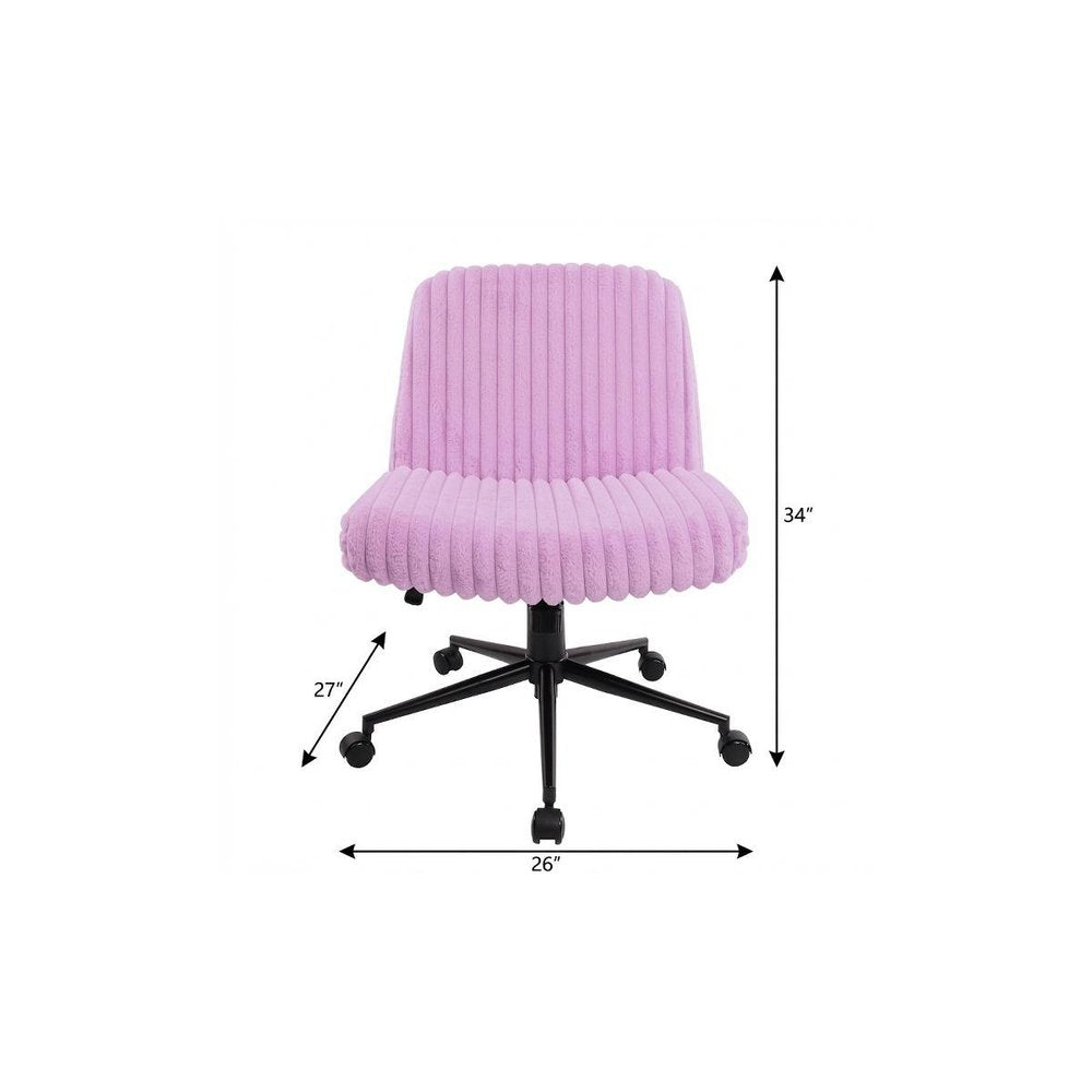 Pink and Black Adjustable Height Faux Fur Swivel Rolling Gaming Chair
