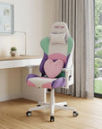 Pink Purple And White And White Swivel Rolling Gaming Chair