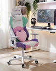 Pink Purple And White And White Swivel Rolling Gaming Chair