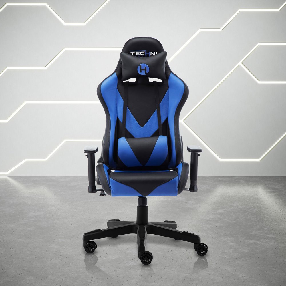 Blue And Black Swivel Rolling Gaming Chair