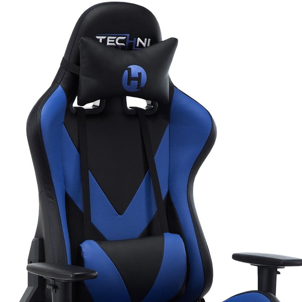 Blue And Black Swivel Rolling Gaming Chair