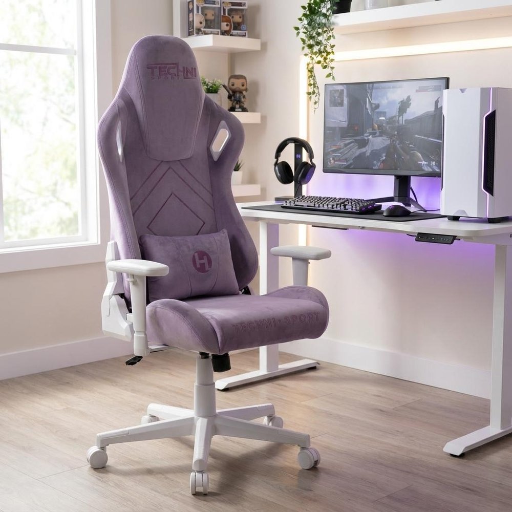White Velvet Swivel Rolling Gaming Chair