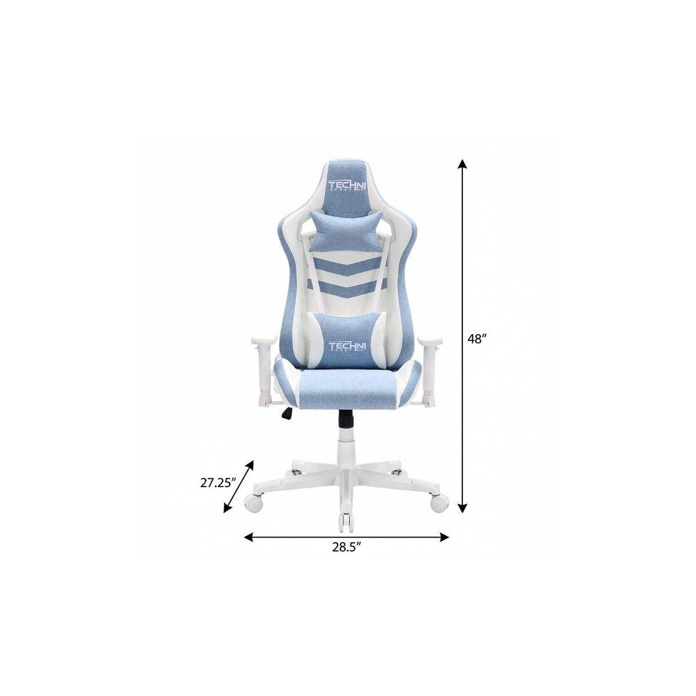 Blue And White Swivel Rolling Gaming Chair