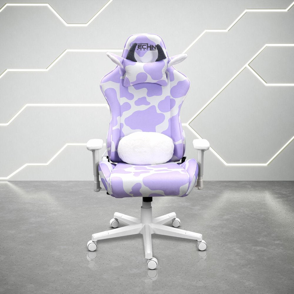 Black White And Pink Cow Print Adjustable Height Swivel Rolling Gaming Chair