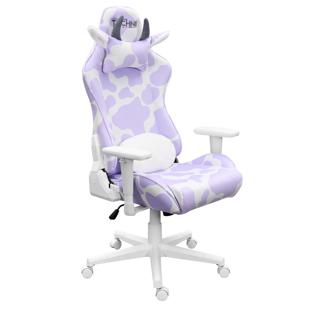 Black White And Pink Cow Print Adjustable Height Swivel Rolling Gaming Chair