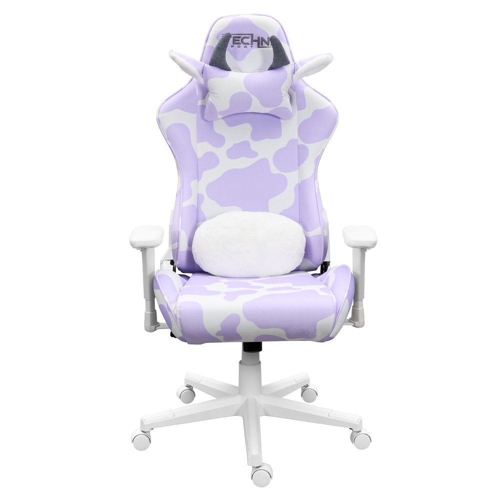 Black White And Pink Cow Print Adjustable Height Swivel Rolling Gaming Chair