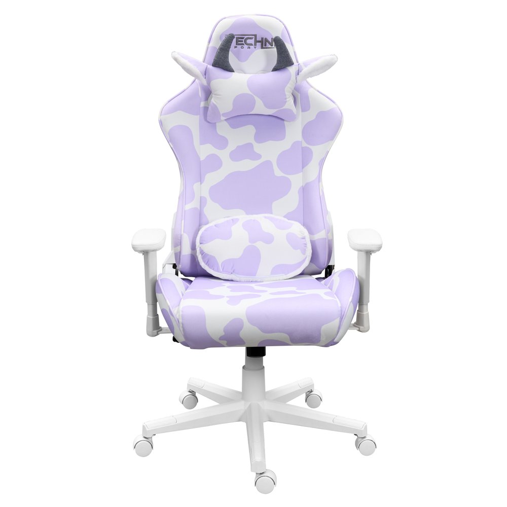 Black White And Pink Cow Print Adjustable Height Swivel Rolling Gaming Chair