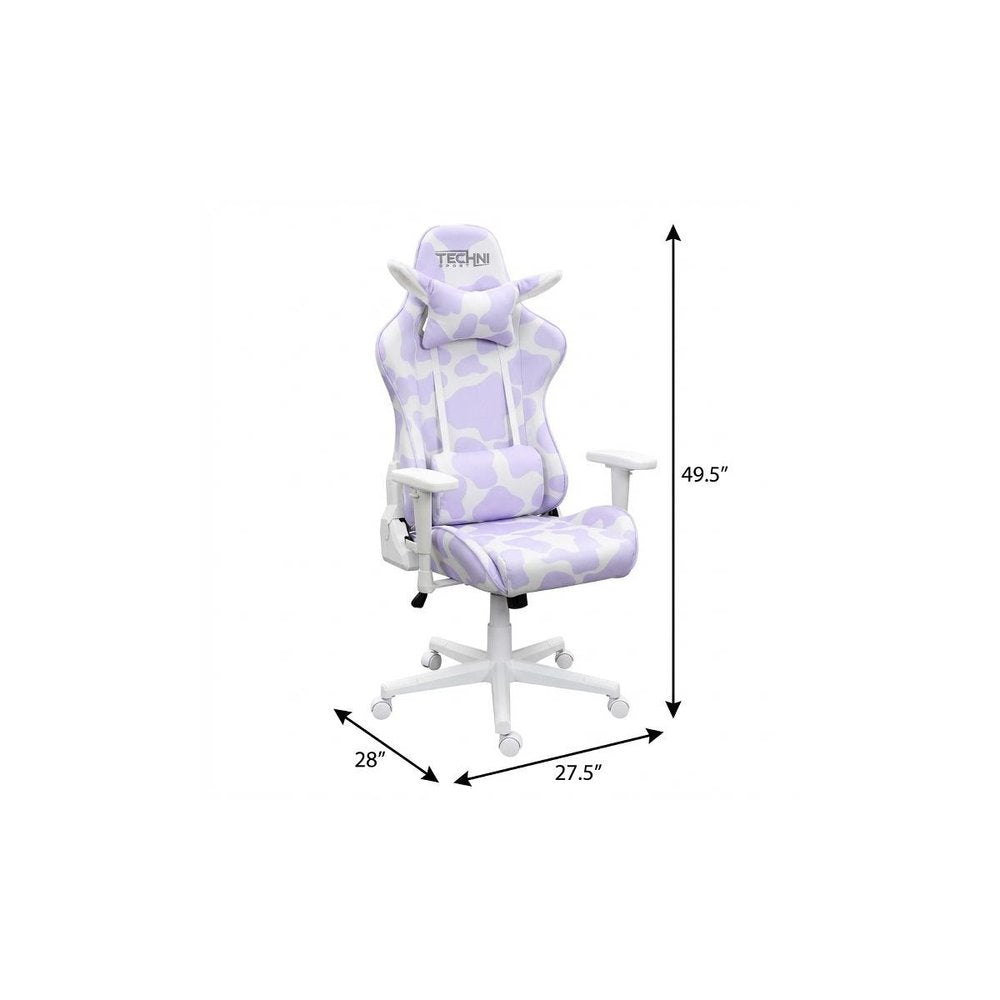Black White And Pink Cow Print Adjustable Height Swivel Rolling Gaming Chair