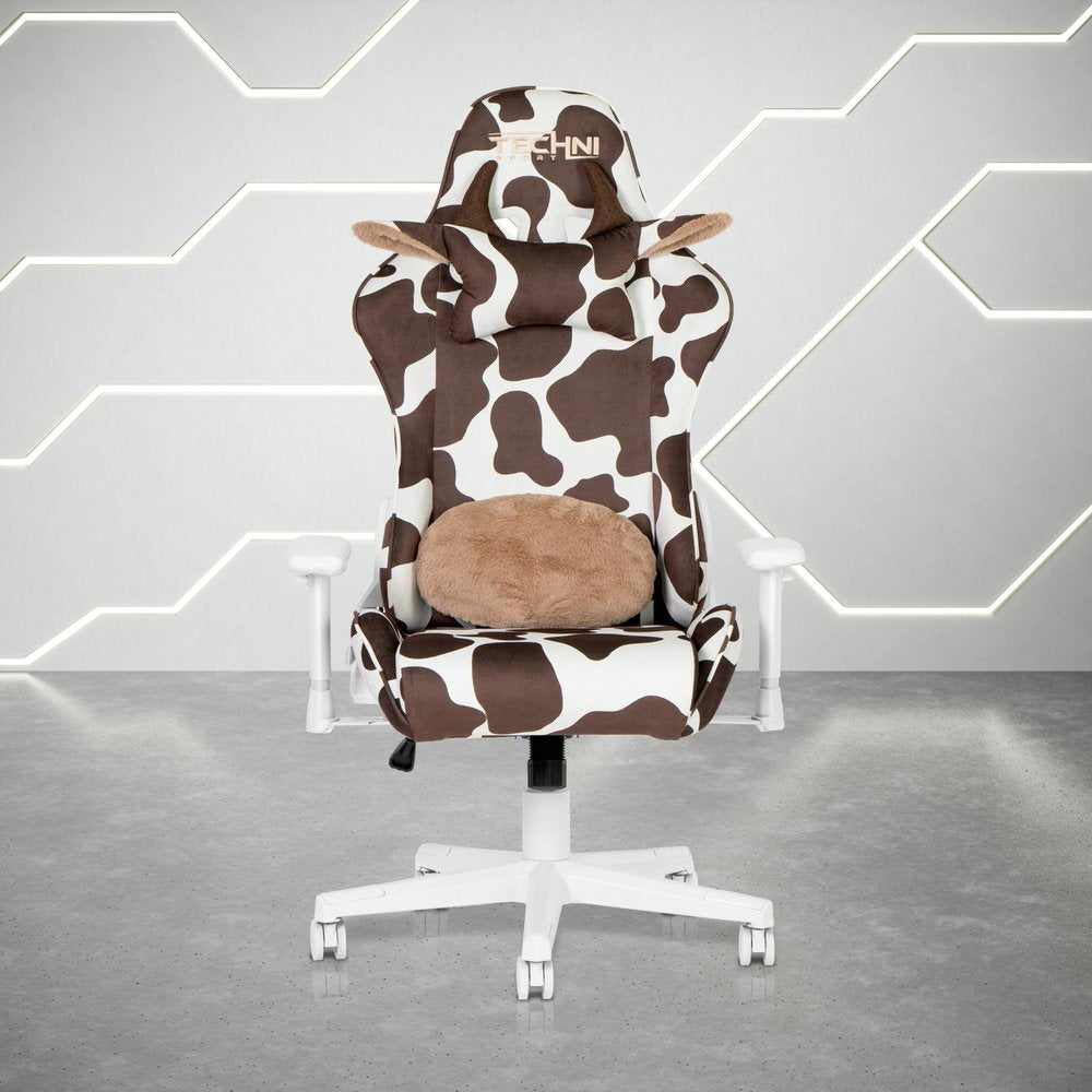 Black White And Pink Cow Print Adjustable Height Swivel Rolling Gaming Chair
