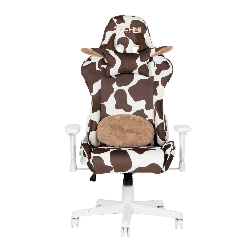 Black White And Pink Cow Print Adjustable Height Swivel Rolling Gaming Chair