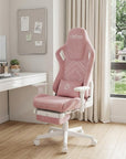 Pink And White Adjustable Height Swivel Rolling Gaming Chair