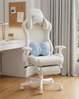 White Adjustable Height Swivel Rolling Gaming Chair With Footrest