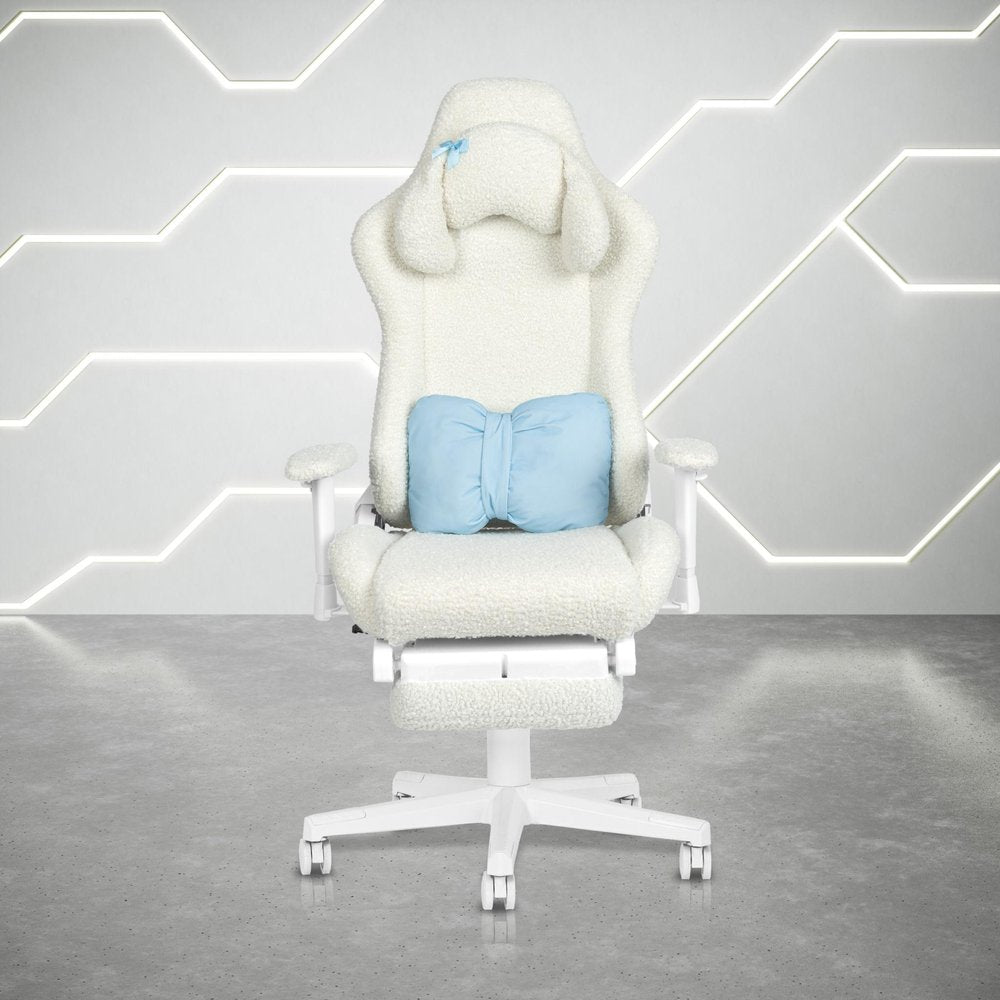 White Adjustable Height Swivel Rolling Gaming Chair With Footrest