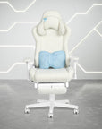White Adjustable Height Swivel Rolling Gaming Chair With Footrest