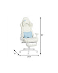 White Adjustable Height Swivel Rolling Gaming Chair With Footrest