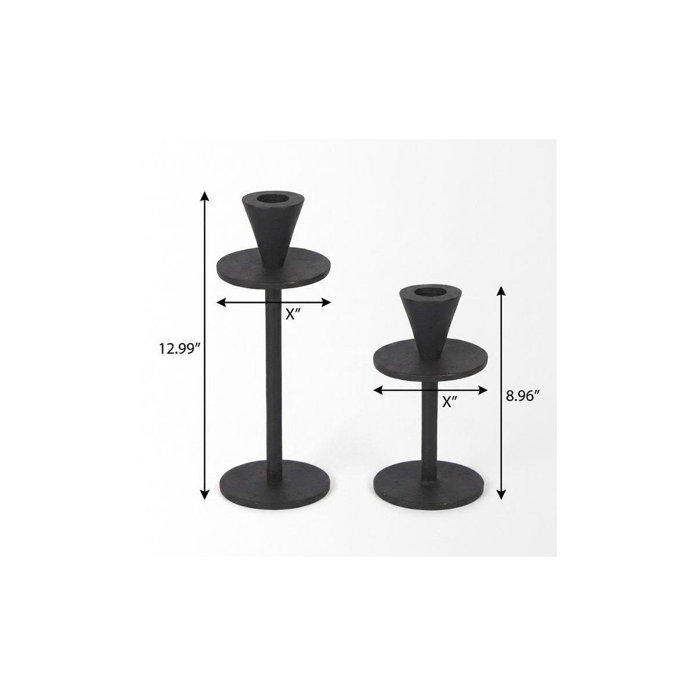 Set of Two Black Iron Floor Taper Candlesticks
