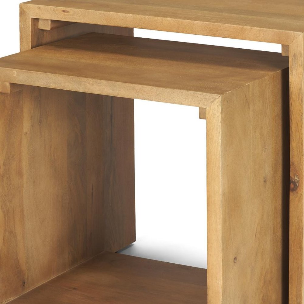 Set of Two Natural Solid Wood Frame Nested Tables