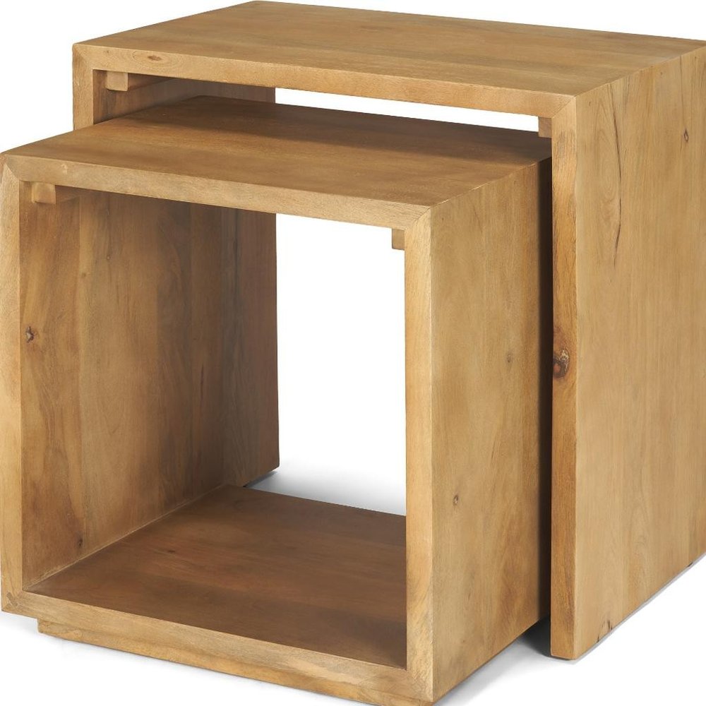 Set of Two Natural Solid Wood Frame Nested Tables