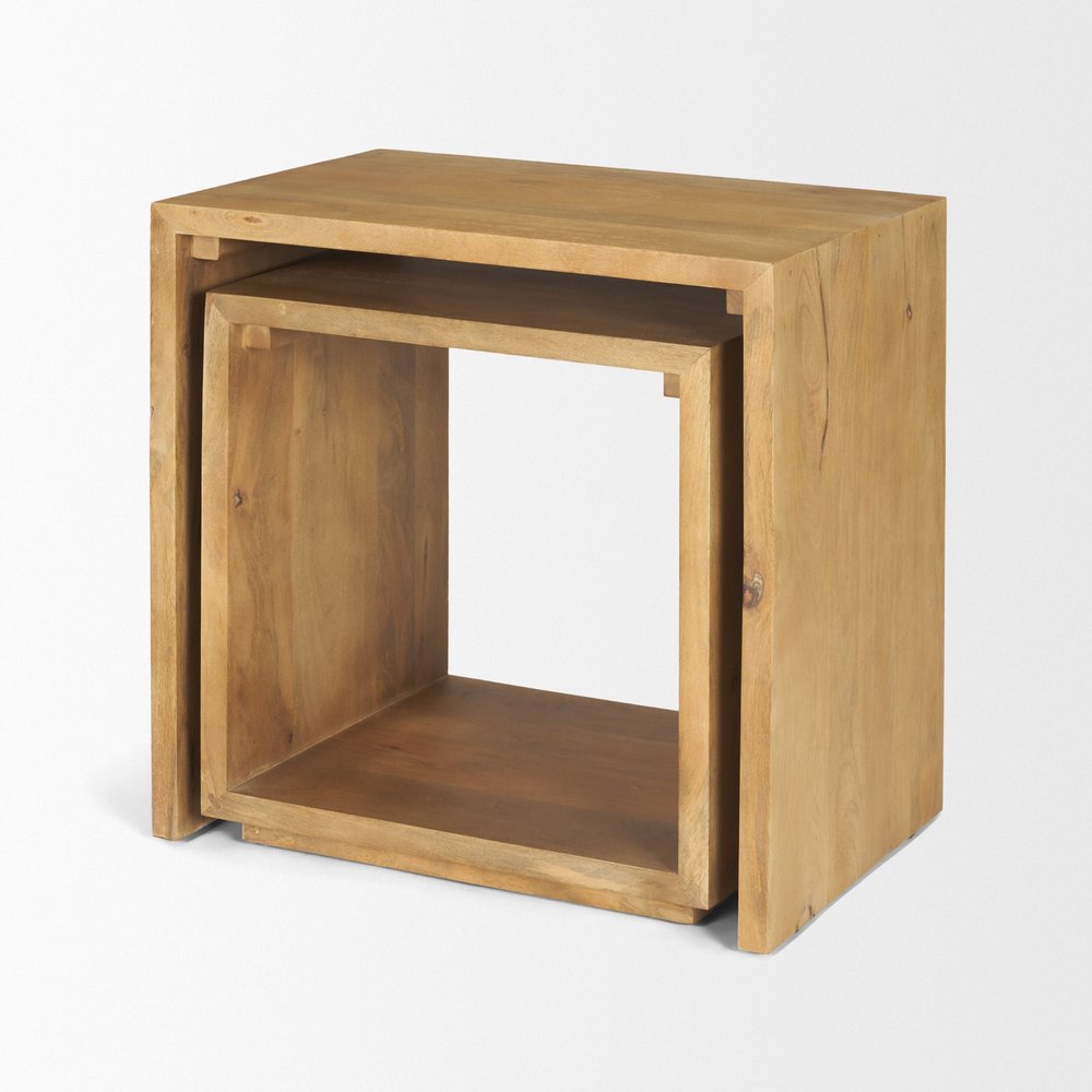 Set of Two Natural Solid Wood Frame Nested Tables